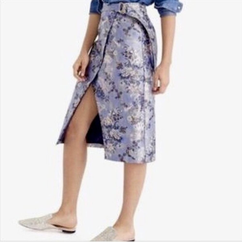 NWT J. Crew Collection Blue Wrap Pencil Skirt Floral Jacquard